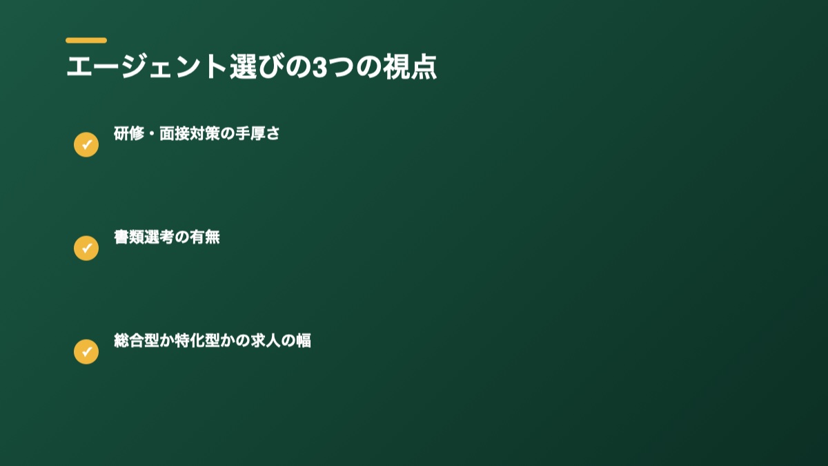 エージェント選びの3つの視点の図解